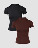 2 Pack Short Sleeve Skinny Top Slim Fit T Shirt