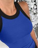 Contrast Binding Tank Tops Summer Sleeveless Basic Cami Top Shirt Slim Knit Ribbed Racerback Blouses