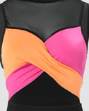 Colorblock Contrast Mesh Crop Top & High Waist Pants Set