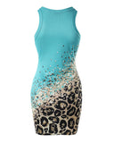 Contrast Leopard Print Sleeveless Ribbed Bodycon Dress