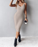 2PCS/Set Cable Knit Long Sleeve Sweater Top & Slip Midi Dress