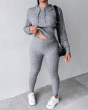 Long Sleeve Cable Knit Hooded Sweater & Pants Set