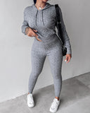 Long Sleeve Cable Knit Hooded Sweater & Pants Set