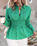 Eyelet Embroidery Shirred Long Sleeve Top