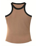 Contrast Binding Tank Tops Summer Sleeveless Basic Cami Top Shirt Slim Knit Ribbed Racerback Blouses