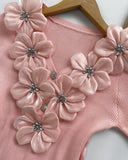 Floral Pattern Rhinestone Decor Knit Top