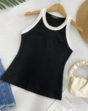 Contrast Binding Tank Tops Summer Sleeveless Basic Cami Top Shirt Slim Knit Ribbed Racerback Blouses