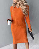 2PCS/Set Cable Knit Long Sleeve Sweater Top & Slip Midi Dress