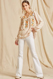 andree by unit full size run mixed print embroidered top