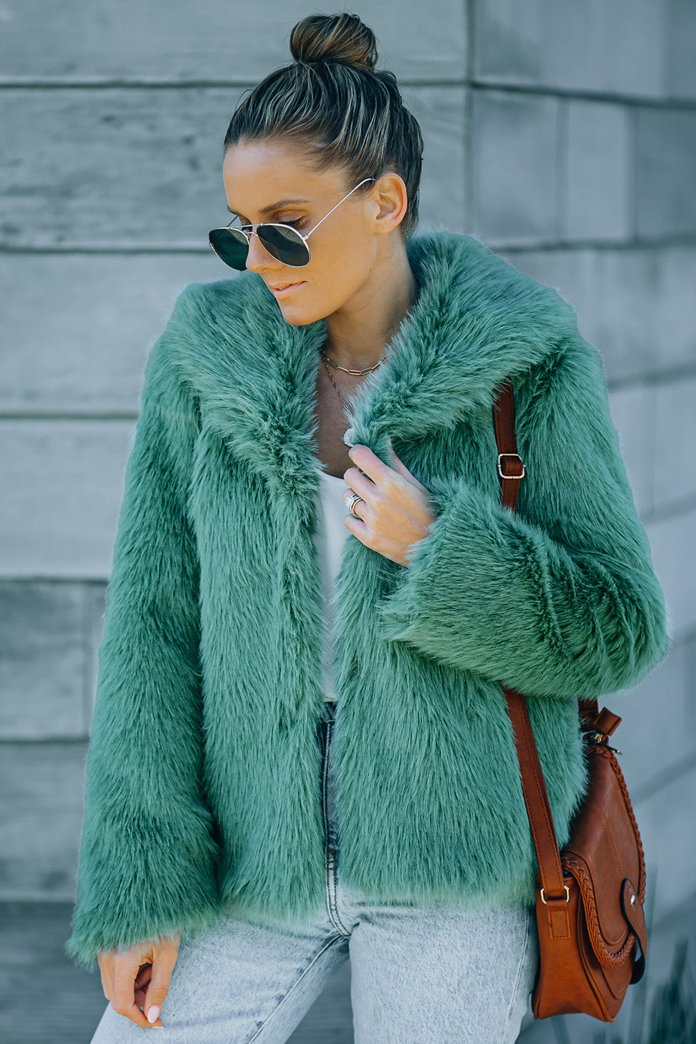 faux fur jacket with side pockets