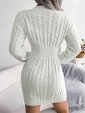 cable knit v neck mini ribbed sweater dress