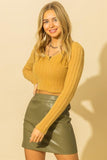 fuzzy ruched front ribbed crop sweater
