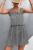 striped frill trim square neck dress