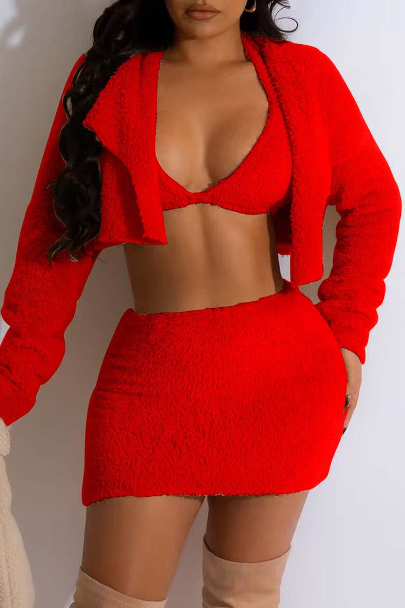 Sexy Casual Solid Patchwork Turndown Collar Long Sleeve Three Piece Set
