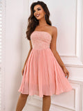 sequin strapless pleated dress