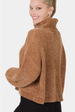 zenana turtleneck balloon sleeve chenille sweater