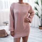 rib knit lantern sleeve mini sweater dress