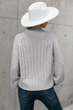 rib knit lantern sleeve mock neck sweater
