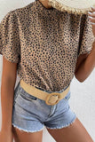 leopard ruffle neck puff sleeve blouse