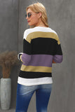 color block drawstring knit long sleeve top