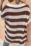 striped v neck half sleeve sweater