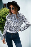 animal print buttoned ruffled long sleeve blouse