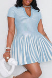 Casual Striped Print Patchwork V Neck Short Sleeve Dress