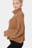 zenana turtleneck balloon sleeve chenille sweater