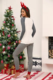 christmas pattern top and striped pants lounge set