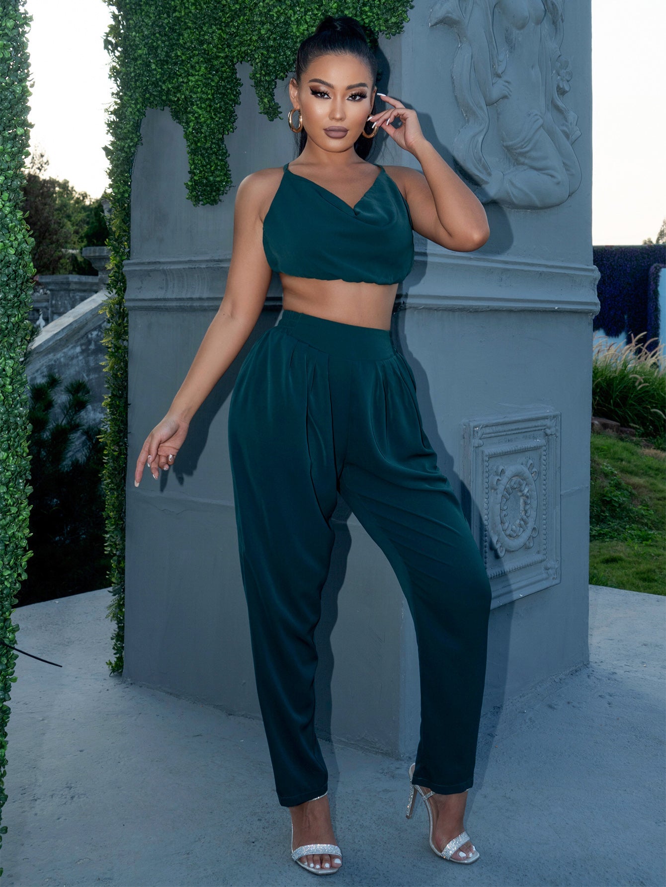 crisscross backless cropped top and pants set