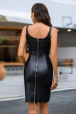 spliced pu leather zip back dress