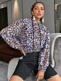 leopard print drawstring cropped fleece hoodie