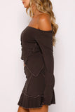 Casual Solid Patchwork Asymmetrical Off the Shoulder Long Sleeve Two Pieces