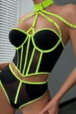 Sexy Solid Patchwork Metal Accessories Decoration Mesh Contrast Lingerie