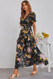 floral split short sleeve maxi dress