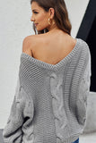 chunky cable knit v neck sweater