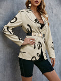 letter print button down blazer belt not included