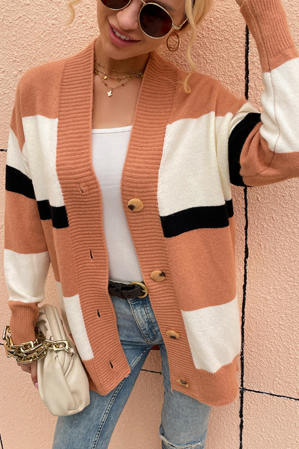 striped button down cardigan sweater
