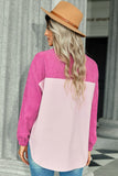 two tone buttoned dropped shoulder shirt jacket