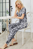 printed drawstring waist jumpsuit with pockets