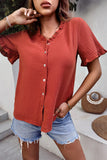 button front frill trim textured blouse