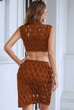 openwork sleeveless cropped top and skirt set