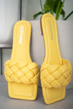 weeboo cakewalk woven square toe slides in yellow