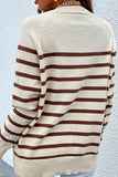 striped button front pullover sweater