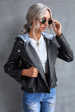 removable hood side zipper pu leather jacket
