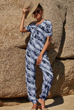 printed tie front jogger jumpsuit