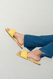 weeboo cakewalk woven square toe slides in yellow