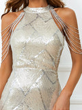 sequin strappy rhinestone detail sheath dress