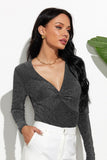 two tone ruched deep v bodysuit