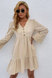 buttoned flared sleeve tiered dress